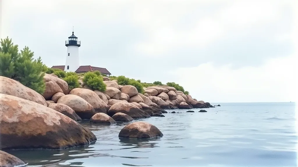 Baltic Sea coastline with rocky shores and lighthouse