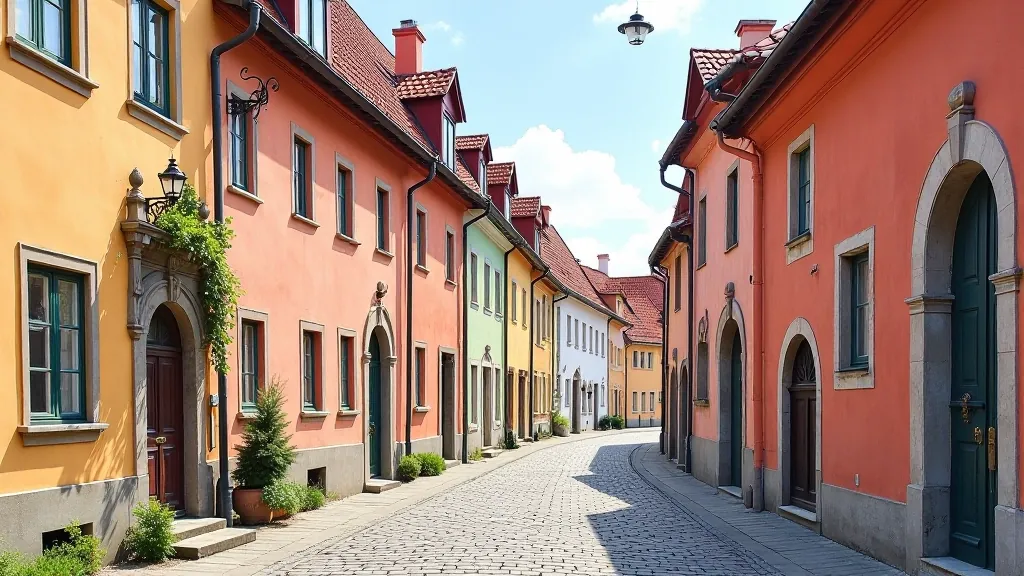 Historic architecture in Rīga Old Town with artist sketching